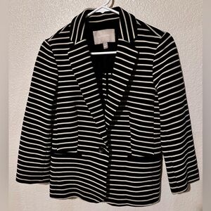 Banana Republic Pinstripe 3/4 Crop Sleeve Blazer Sz 4 Dark Navy and Gray